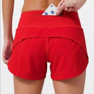 red lululemon speed up shorts TALL 4 in inseam